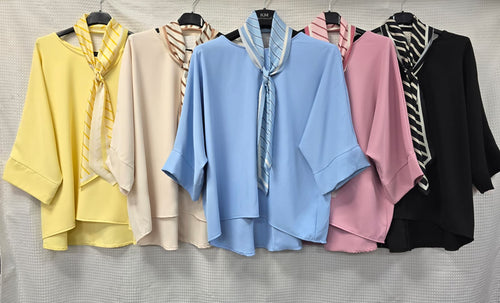 Stripe Scarf High Low Tunic Top