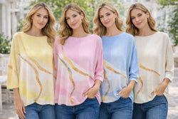 Crew Neck Marble Print Fine Knit Top