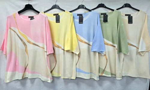 Crew Neck Marble Print Fine Knit Top