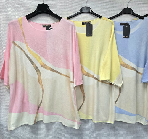 Crew Neck Marble Print Fine Knit Top