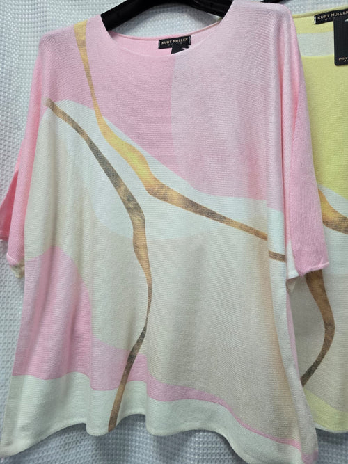 Crew Neck Marble Print Fine Knit Top