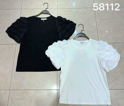 Frill Sleeve Cotton T-shirt Top