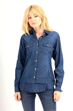 Cotton Bleached Washed Denim Pearl Button Shackets