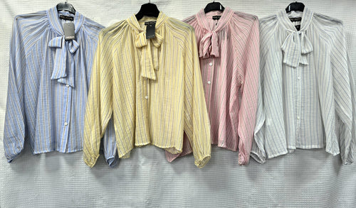 Tencel Tie Neck Stripe Shirt