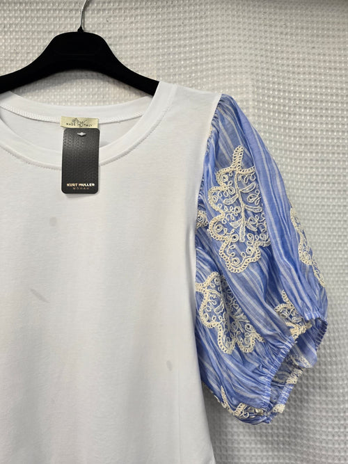 Embroidery Puff Sleeve Cotton T-shirt