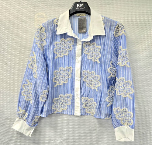 Leaf Embroidery Stripe Shirt