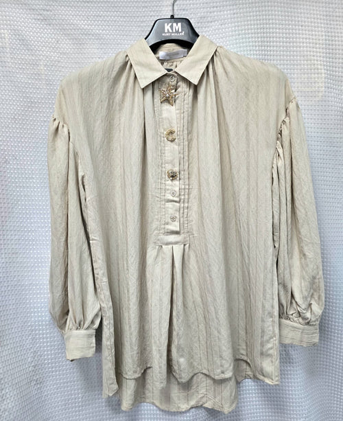 Oversized Linen Gold Seashell Collar Shirt