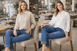 Oversized Linen Gold Seashell Collar Shirt