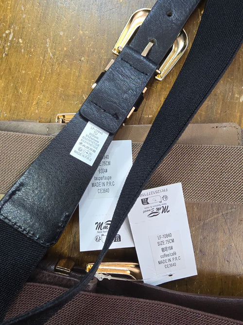 Thin Leather Look Gold Buckle Stretch Belt