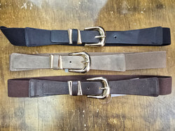 Thin Leather Look Gold Buckle Stretch Belt