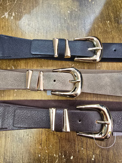Thin Leather Look Gold Buckle Stretch Belt