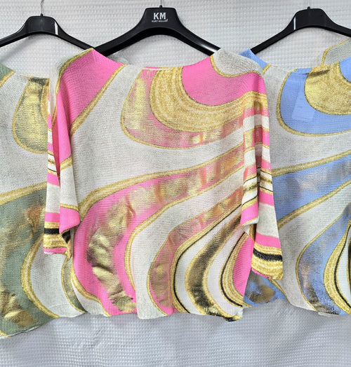 Marble Gold Foil Mesh Crew Neck Knit