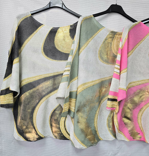 Marble Gold Foil Mesh Crew Neck Knit