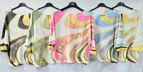 Marble Gold Foil Mesh Crew Neck Knit
