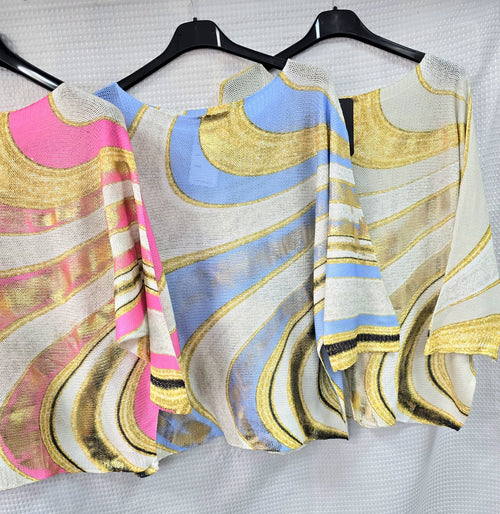 Marble Gold Foil Mesh Crew Neck Knit