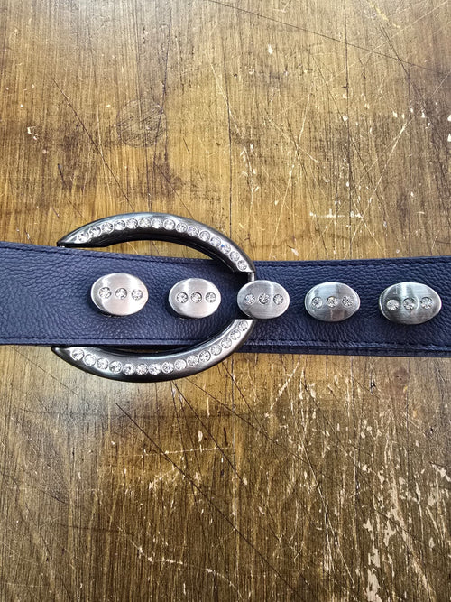 Navy Stretch Belt With Silver Stud Detail