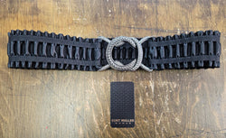 Black Pu Leather Look Frill Edge Silver Buckle Belt