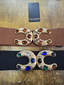 Jewel Embellished Buckle Clasp Stretch Belt