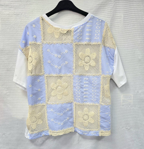Daisy Crochet Back Pocket Cotton Tshirt
