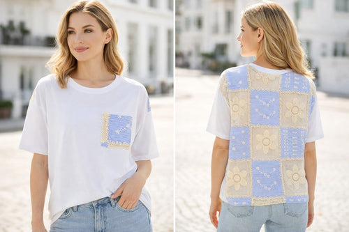 Daisy Crochet Back Pocket Cotton Tshirt