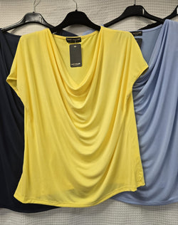 Rouched Cowl Neck Short Sleeve Top