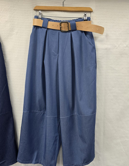 Soft Denim Tencel Barrel Leg Belted Trousers