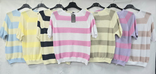 Block Stripe Pure Cotton Fine Knit Top