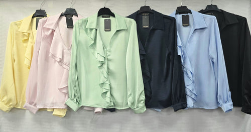 Sateen Ruffle Front Blouse