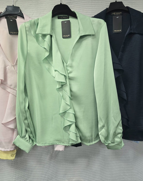 Sateen Ruffle Front Blouse