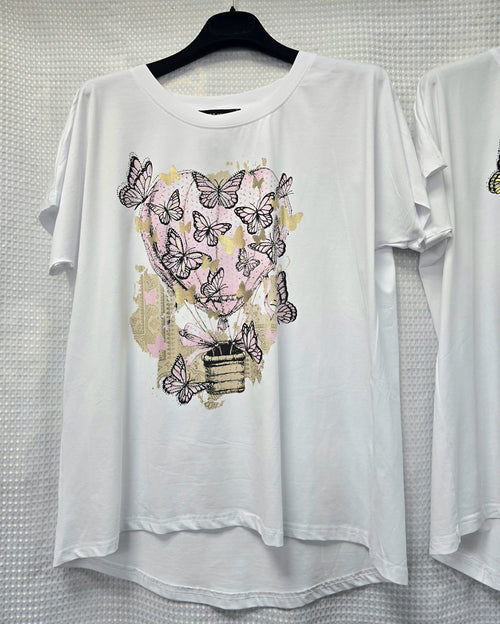 Heart Air Balloon Cotton High Low T-shirt Top