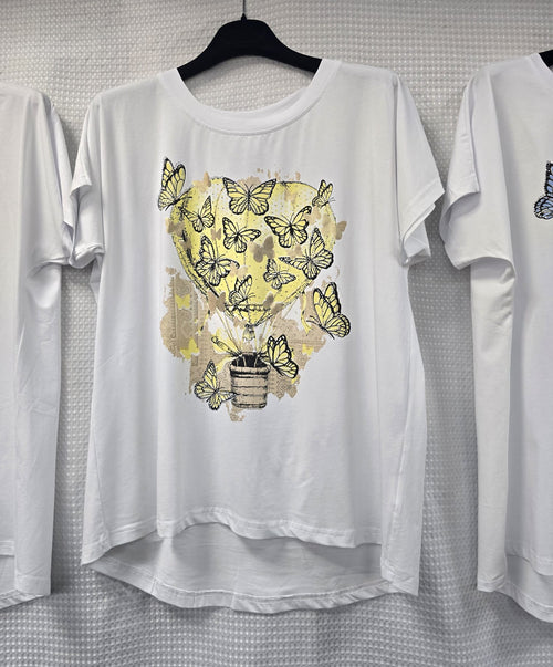 Heart Air Balloon Cotton High Low T-shirt Top