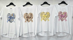 Heart Bow Cotton High Low T-shirt