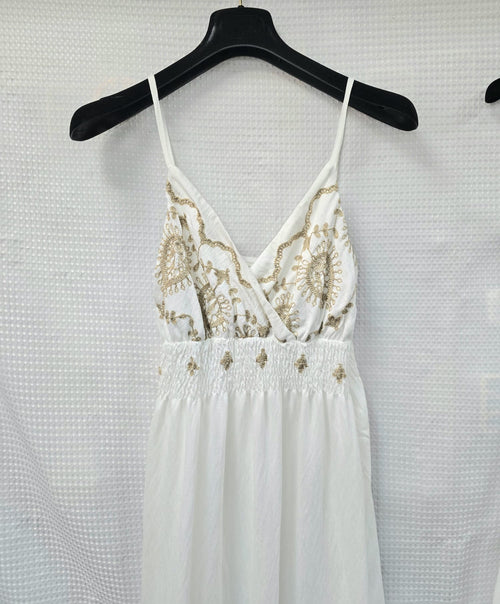 Aria Embroidery Strappy Maxi Dress