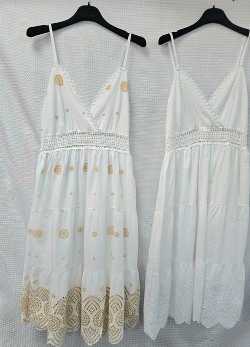 Athena Embroidery Cut Out Crochet Midi Dress