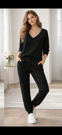 Metallic Diamante Stud Soft Touch Two piece Coord Set