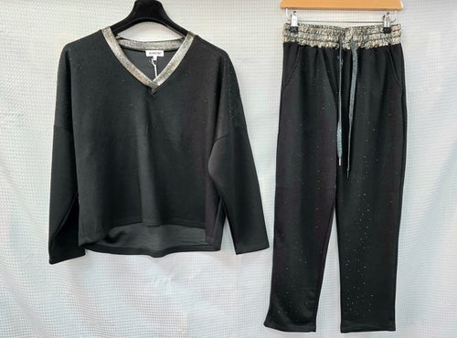 Metallic Diamante Stud Soft Touch Two piece Coord Set