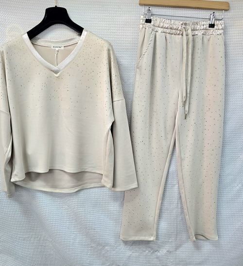 Metallic Diamante Stud Soft Touch Two piece Coord Set