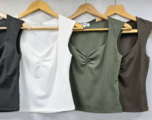 Scuba Rouched Sweetheart Neck Top