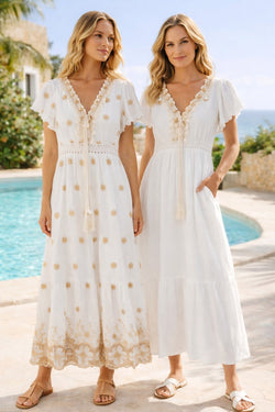 Shelley Cotton Tassle Embroidery Maxi Dress