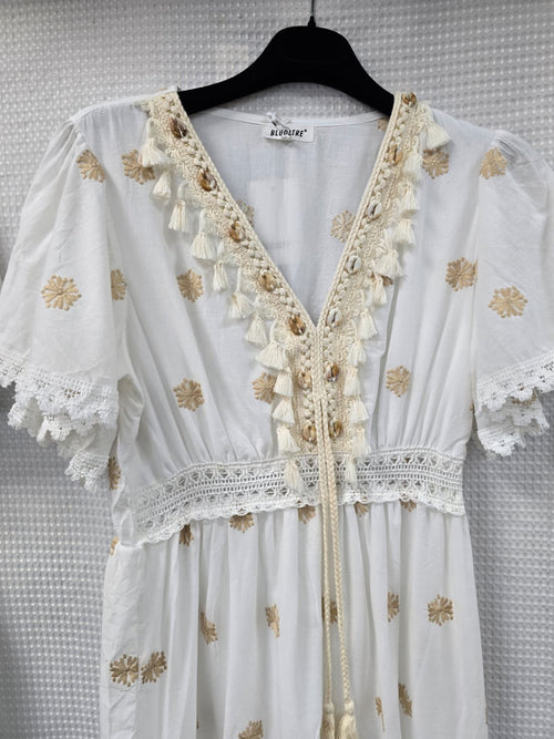 Shelley Cotton Tassle Embroidery Maxi Dress