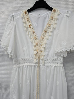 Shelley Cotton Tassle Embroidery Maxi Dress