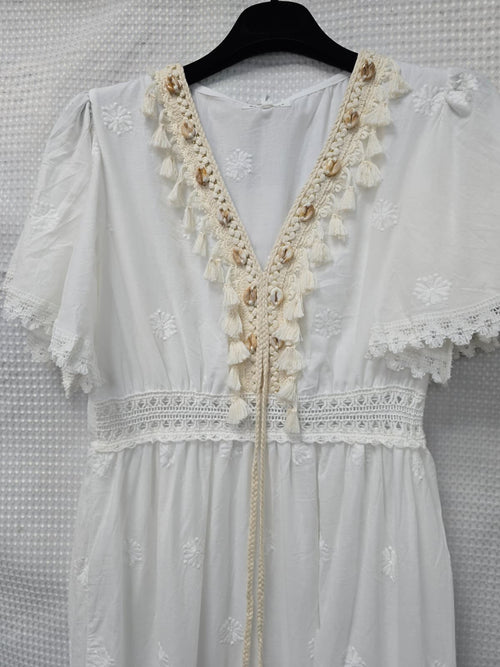 Shelley Cotton Tassle Embroidery Maxi Dress