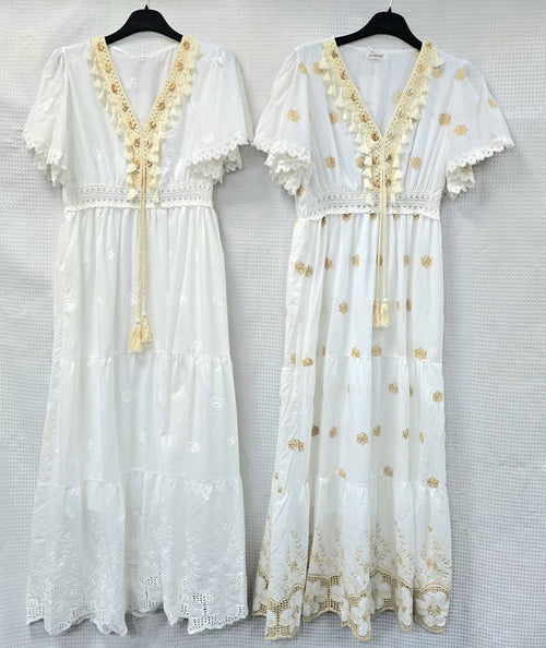 Shelley Cotton Tassle Embroidery Maxi Dress