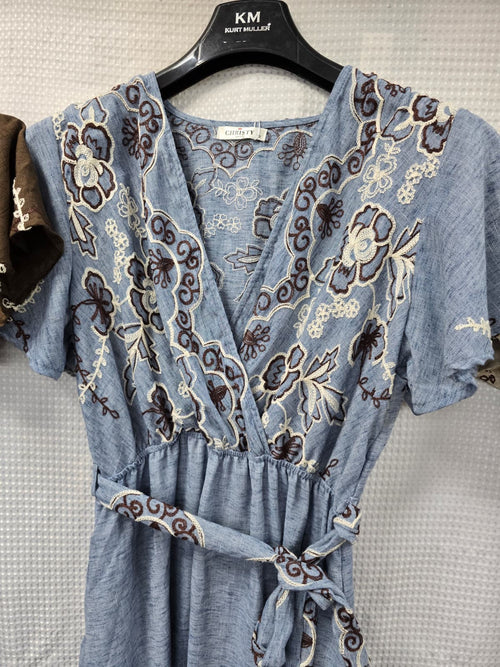India Linen Look Embroidery Maxi Dress