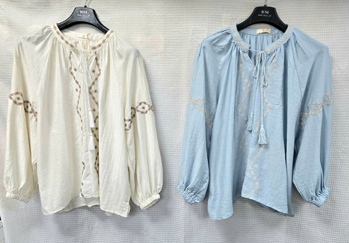 Mandarin Collar Embroidery Linen Tunic