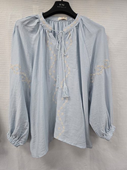 Mandarin Collar Embroidery Linen Tunic