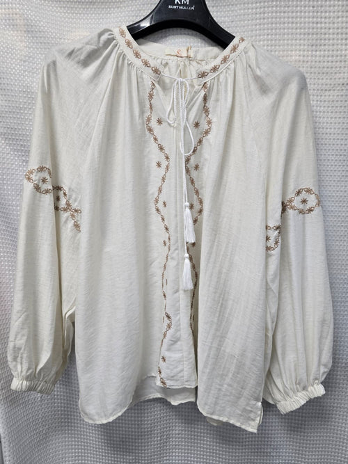 Mandarin Collar Embroidery Linen Tunic