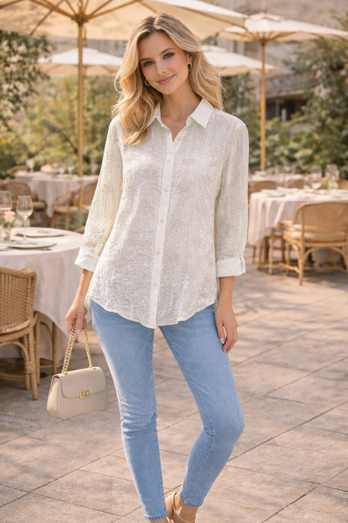 Shimmer Embroidery Lino Shirt
