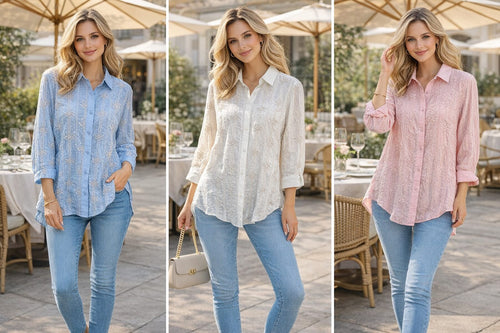 Shimmer Embroidery Lino Shirt