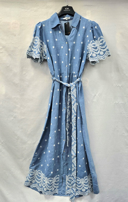 Designer Denim Collar Shirt Dress